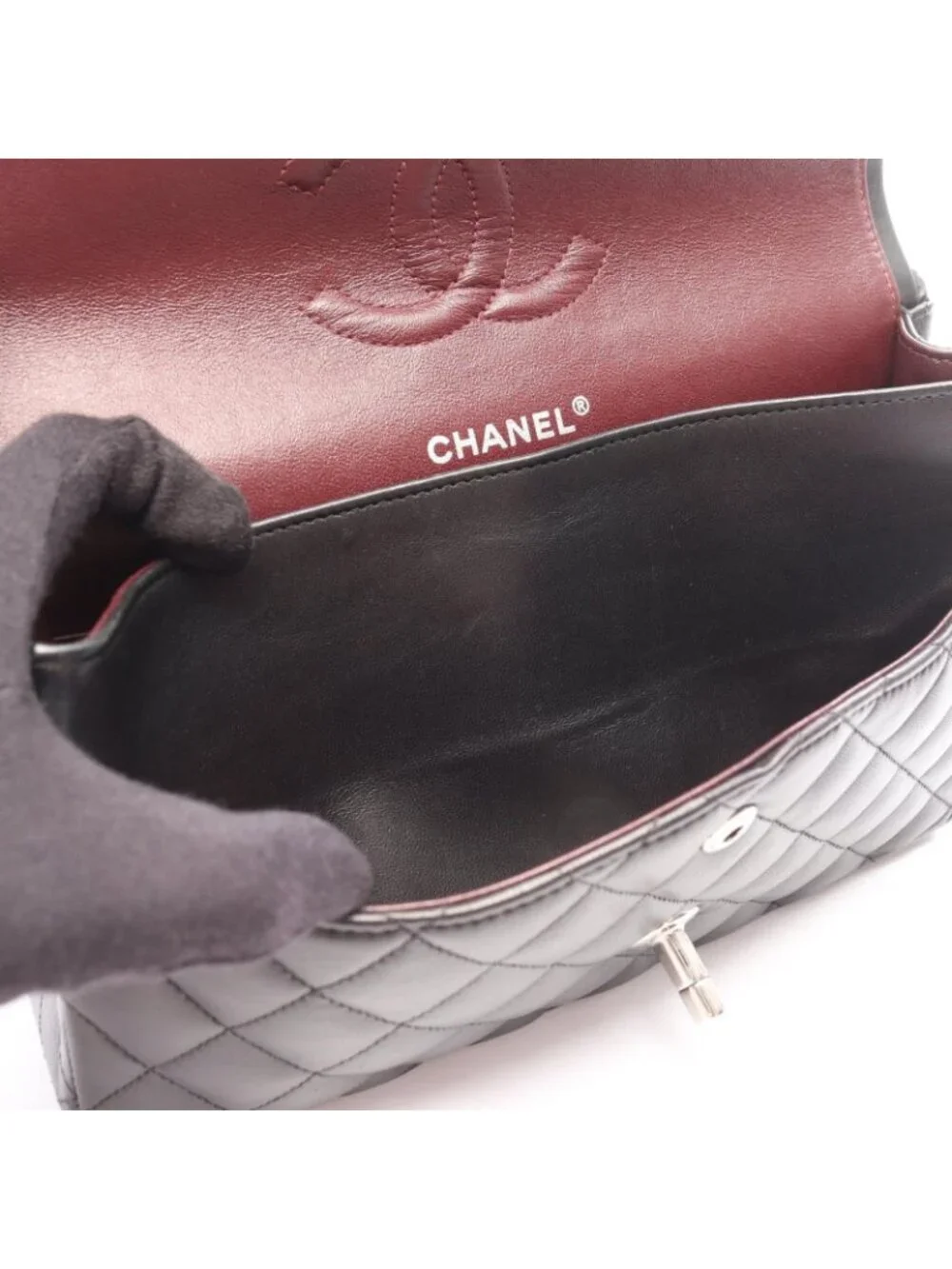 Chanel Shoulder Bag Quilted Double Flap Black Lambskin Chain